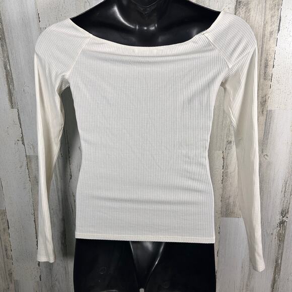 Reformation Ribbed Tee L | Ivory Long Sleeve | Tencel Blend | MSRP $68 - Picture 2 of 8
